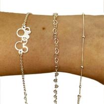 Kit 3 Pulseira Bracelete Infantil Folheadas A Prata 925