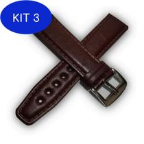 Kit 3 Pulseira Couro Liso Marrom Relógio Breitling encaixe 22mm