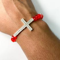 Kit 3 pulseira elástico miçanga crucifixo strass detalhada alta qualidade