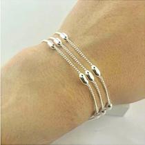 Kit 3 Pulseira Grumet Detalhe Oval Prata 925 Kit 3 Pulseira Grumet Detalhe Oval Prata 925