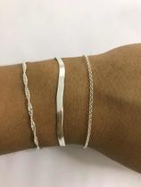 Kit 3 Pulseira Prata Legítima 925 Laminada Elo Torcida