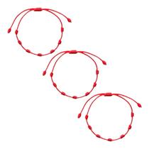 Kit 3 Pulseiras 7 Nós Kabbalah Vermelha Ajustável Proteção