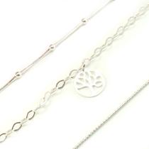 Kit 3 Pulseiras Arvore da Vida Prata Legitima 925
