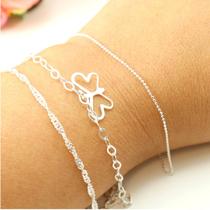 Kit 3 Pulseiras Borboleta Prata Legitima 925
