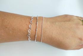 Kit 3 Pulseiras Coração Bolinha E Rabo de Rato De Prata 925 Kit 3 Pulseiras Coração Bolinha E Rabo de Rato De Prata 925