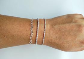 Kit 3 Pulseiras Coração Pipoca E Baiana Maciça De Prata 925 Kit 3 Pulseiras Coração Pipoca E Baiana Maciça De Prata 925