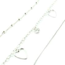 Kit 3 Pulseiras Corações Amor Prata Legitima 925
