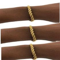 Kit 3 Pulseiras cordão bracelete trançado clássica dourado essencial