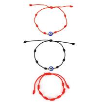 Kit 3 Pulseiras Da Sorte 2 Olho Grego + 1 Kabbalah 7 Nós