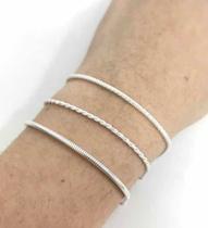 Kit 3 Pulseiras Extensor Prata 925 Pipoca Baiano Rabo Rato
