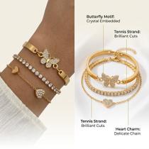 Kit 3 Pulseiras Femininas Douradas Borboleta Banho Ouro