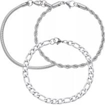 Kit 3 Pulseiras Masculinas Aço Inox Premium 18cm
