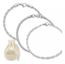 Kit 3 Pulseiras Masculinas Aço Inox Premium