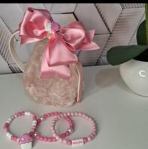 Kit 3 pulseiras miçanga rosa modelo atualizado