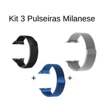 Kit 3 pulseiras milanese de metal magnética compatível com apple watch e similres 42mm até 49mm