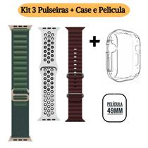 Kit 3 Pulseiras Para Smartwatch Ultra W69 Plus 49mm Pelicula Case Silicone