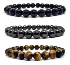 Kit 3 pulseiras pedra olho de tigre ônix hematita Kit 3 pulseiras pedra olho de tigre ônix hematita
