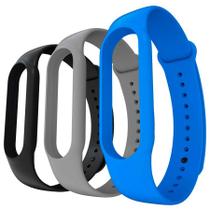 Kit 3 Pulseiras Preta Cinza Azul Silicone Sport Compatível Xiaomi Mi Band 3 4