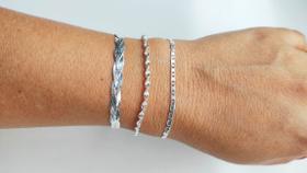 Kit 3 Pulseiras Trançada 3 Fios Torcida Piastrine Prata 925 Kit 3 Pulseiras Trançada 3 Fios Torcida Piastrine Prata 925