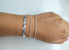 Kit 3 Pulseiras Trançada Portuguesa Baiana Maciça Prata 925