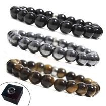 Kit 3 Pulseiras Unissex Pedra Natural Ônix Hematita Olho De Tigre Kit 3 Pulseiras Unissex Pedra Natural Ônix Hematita Olho De Tigre