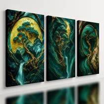 Kit 3 Quadro Decorativo Abstrato Jade Verde Dourado Efeito Qualidade Premium 28x20cm Kit 3 Quadro Decorativo Abstrato Jade Verde Dourado Efeito Qualidade Premium 28x20cm