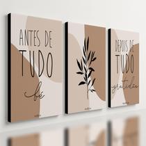 Kit 3 Quadro Decorativo Arte Moderna Boho Abstrata Frases Fé 40x28cm