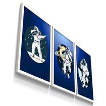 Kit 3 Quadro Decorativo Astronauta Espaço Lua Planeta