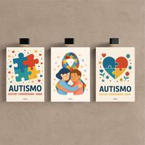 Kit 3 Quadro Decorativo Autismo Laço Símbolo Quarto Casa Kit 3 Quadro Decorativo Autismo Laço Símbolo Quarto Casa