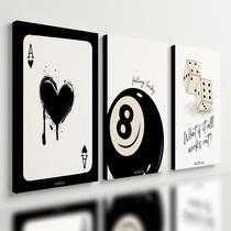 Kit 3 Quadro Decorativo Baralho Sinuca Dados Sorte Quarto Qualidade Premium Moderno 40x28cm