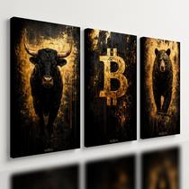 Kit 3 Quadro Decorativo Bitcoin Cripto Investidor Escritório 28x20cm