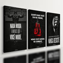 Kit 3 Quadro Decorativo Boxe Motivacional Luta Artes Quarto Qualidade Premium Moderno 40x28cm