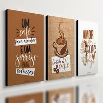 Kit 3 Quadro Decorativo Cantinho Do Café Copa Cozinha Marrom 28x20cm