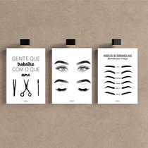 Kit 3 Quadro Decorativo Design Sobrancelha Salão Cílios Casa