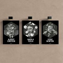 Kit 3 Quadro Decorativo Física Einstein Tesla Newton Ciencia Kit 3 Quadro Decorativo Física Einstein Tesla Newton Ciencia