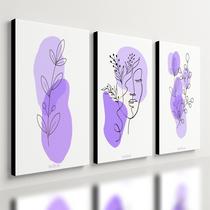 Kit 3 Quadro Decorativo Flores Roxo Sala Quarto Moderno Arte 40x28cm