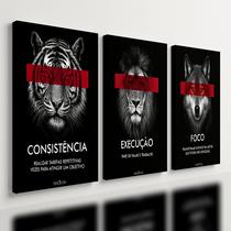 Kit 3 Quadro Decorativo Frases Motivacionais Escritório Leão 28x20cm