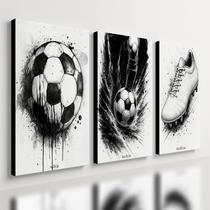 Kit 3 Quadro Decorativo Futebol Jogador Menino Bola Quarto Qualidade Premium Luxo 28x20cm