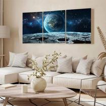Kit 3 Quadro Decorativo Galáxia Lua Astronauta Placa 60x30cm