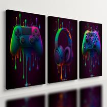 Kit 3 Quadro Decorativo Gamer Tinta Headset Fone Controle 40x28cm