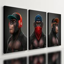 Kit 3 Quadro Decorativo Gangue Macacos Premium Sala Quarto 28x20