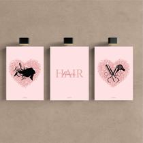 Kit 3 Quadro Decorativo Hair Studio Salão Cabelereira Beleza