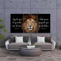 Kit 3 Quadro Decorativo Leão de Judá Cristã Gospel 60x30cm