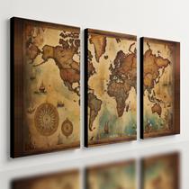 Kit 3 Quadro Decorativo Mapa Mundi Antigo Mundo Globo Brasil 40x28cm Kit 3 Quadro Decorativo Mapa Mundi Antigo Mundo Globo Brasil 40x28cm