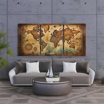 Kit 3 Quadro Decorativo Mapa Mundi Antigo Mundo Globo Brasil