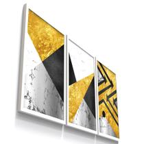 Kit 3 Quadro Decorativo Marmore Seta Geometrico Amarelo