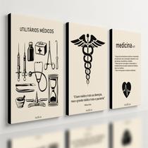 Kit 3 Quadro Decorativo Medicina Minimalista Consultório 28x20cm