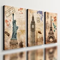 Kit 3 Quadro Decorativo Monumentos Paris Londres Nova York Kit 3 Quadro Decorativo Monumentos Paris Londres Nova York