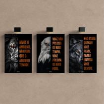 Kit 3 Quadro Decorativo Motivacional Leão Águia Lobo Foco