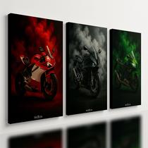 Kit 3 Quadro Decorativo Moto Esportiva GP Moderno Luxo Drift Qualidade Premium 40x28cm